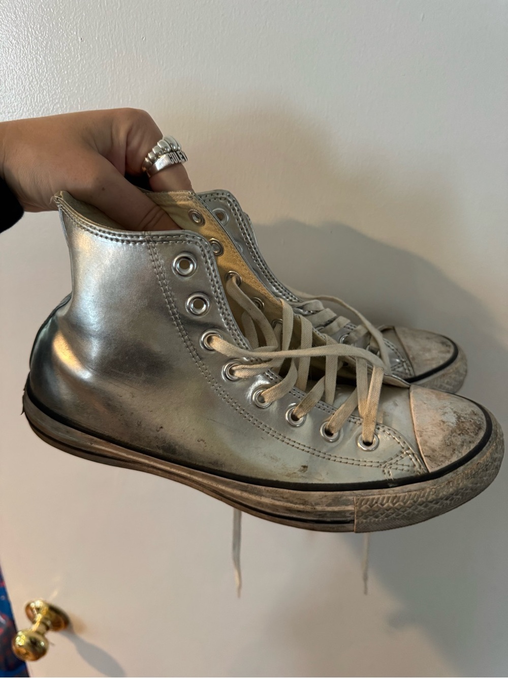 Converse Silver Metallic High Top Sneakers